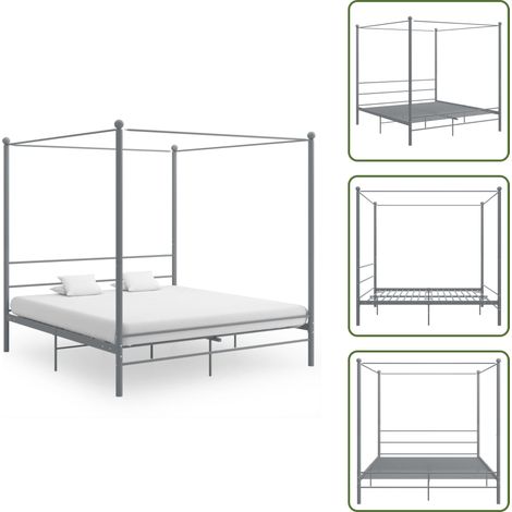 Himmelbett Grau Metall 180x200 cm - Himmelbett - Bettrahmen - Metallbett - Doppelbett - Grau
