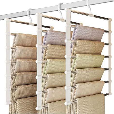 3 Pièces Cintres Pantalons, Cintres à Pantalons Peu Encombrants, Cintre Pantalon Pliable, Crochet pivotant à 360°, pour Foulards, Jupes, Cravates, Draps (1/5)