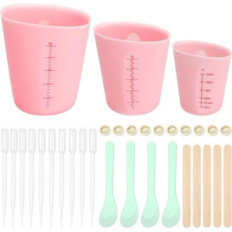 Set de Gobelets en Silicone,Moules Silicone Gobelets avec Tige de Mélange, Compte-gouttes, Lits de Doigts,Mini Spatule pour Les Moules de Bricolage(125ml 250ml 500ml) (1/5)