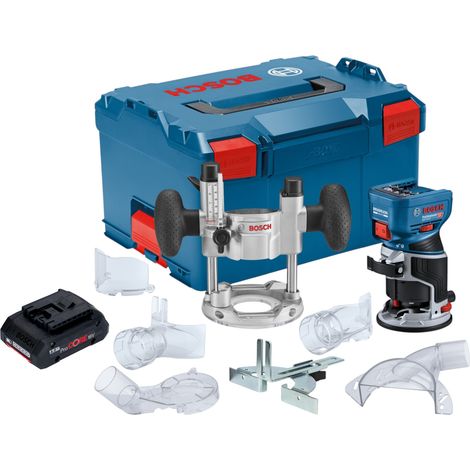 Fresatrice per bordi a batteria Bosch GKF 18V-8 Professional 18 V 8,0 mm Brushless + 1x batteria ProCORE 4,0 Ah + unità di immersione + L-Boxx - senza caricabatteria