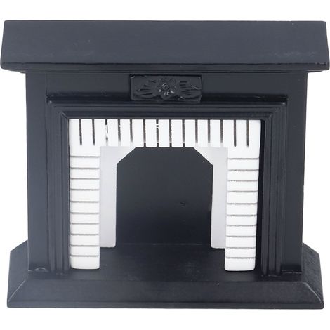 Cheminée miniature rétro en bouleau noir et blanc à l'échelle 1:12, pour la décoration de maison de poupée (1/5)