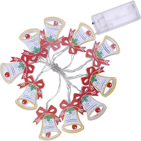 Guirlande lumineuse de décoration de Noël, guirlande lumineuse colorée de cloche de 10 LED guirlande lumineuse alimentée par batterie pour les fêtes de Noël en intérieur