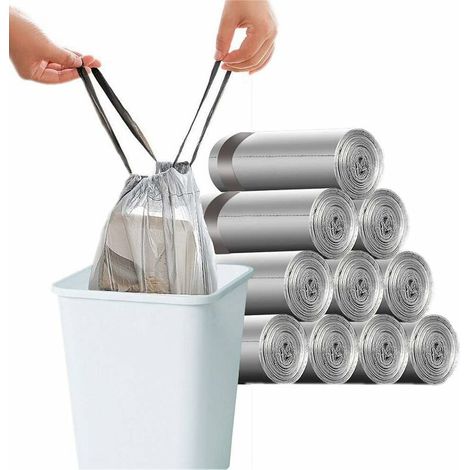 150 sacs-poubelle à cordon, 10-15 litres, grands et résistants, 45 x 50 cm, gris (1/4)