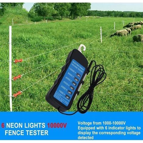 Testeur de tension pour clôture électrique, portable avec 6 lumières pour détecter la tension de clôture, idéal pour l'équipement agricole, la clôture électrique pour le bétail et le jardin.