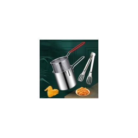 QORVA-Mini Friteuse Marmite En Acier Inoxydable, Petite Friteuse À Économie D'Style Avec Passoire, Filtre Écumoire Gaz D'huile ProfonPour Faire Frire Les Cuisses Poulet, Frites