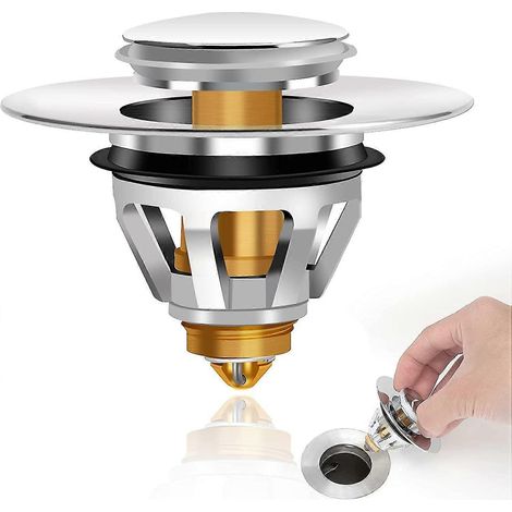 Bonde de lavabo à ressort en acier inoxydable, bouchon de vidange avec filtre, bouchon de vidange (1/5)