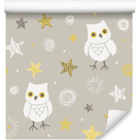 Carta da parati con gufi e stelle sullo sfondo per soggiorno e camera da letto, 50x1000 cm. (1/5)
