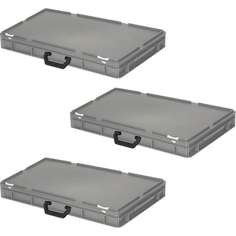 BRB 3 Euro-Koffer mit 1 Tragegriff auf einer Längsseite, LxBxH 600x400x85 mm, grau