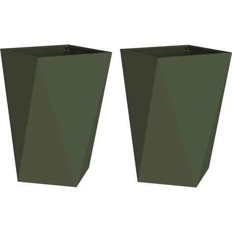 Set di 2 fioriere da esterno moderne 50 x 50 x 75 cm con base integrata in acciaio verde oliva 020053041