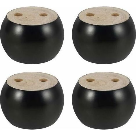 Lot de 4 Pieds de Meubles en Bois Rond hauteu 5cm, pour canapé, Lit, Fauteuil, Armoire, avec vis et Ruban (Noir) (1/5)