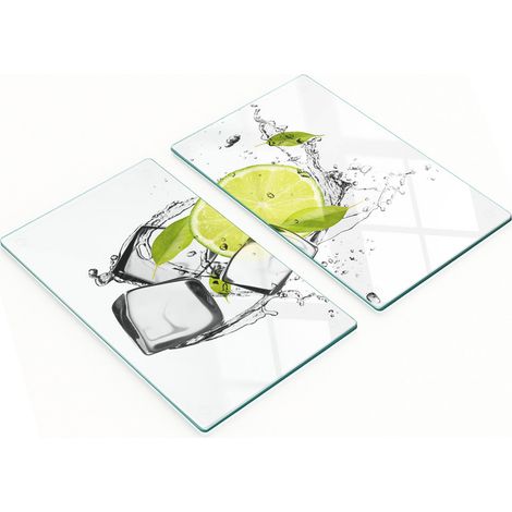 Planches à découper et à servir décoratives en verre, motif glace au citron vert, 2 x 30 x 52 cm (1/5)