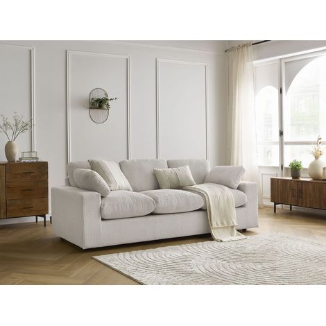 BOBOCHIC - Canapé droit fixe compact BELAIR velours côtelé   Beige (1/5)