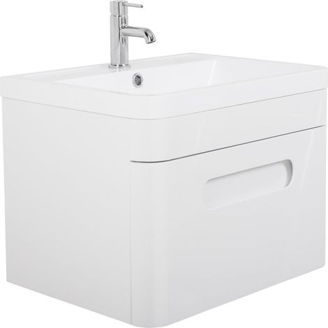 600mm Wall Hung Basin Vanity Unit Gloss White Single Drawer (1/4)