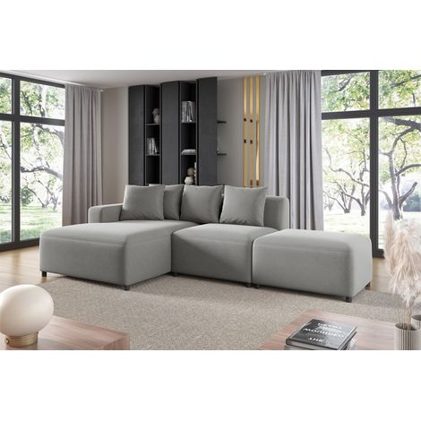 Ecksofa Designersofa MEGAN XS inkl. Hocker Stoff Salvador Hellgrau Ottomane Links (1/3)