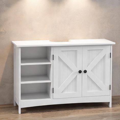 Meuble de salle de bain blanc en MDF 90 x 30 x 60 cm (1/5)
