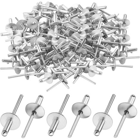 Lot de 120 rivets aveugles à grande tête en aluminium - 4,8 x 20 mm (Diamètre de bride : 16 mm) - Idéal pour automobiles, mobilier, équipements industriels et projets DIY (1/5)
