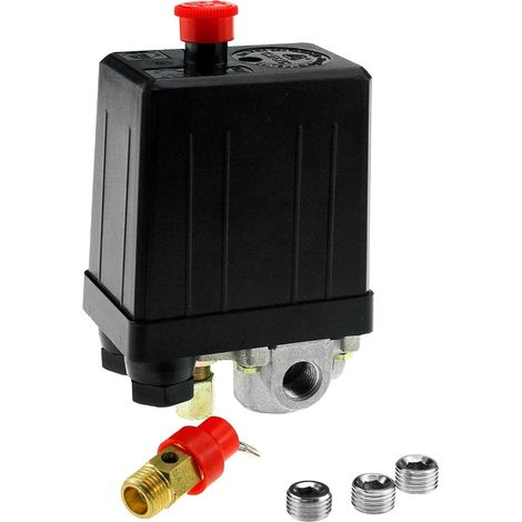 Pressostat monophasé pour compresseur d'air (4 ports) avec valeur de sécurité et bouchon d'obturation 12 bar 175 PSI (1/5)