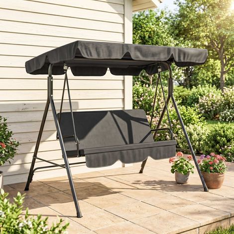 Altalena da giardino a 3 posti modello Hollywood, resistente alle intemperie, 172 cm x 110 cm x 153 cm, nera. (1/5)