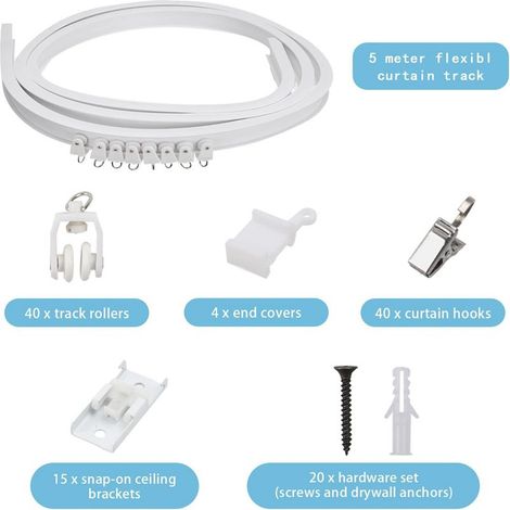 Rail courbe de 5 mètres, ensemble de rails en PVC à glissement silencieux, rail de guidage flexible en acier et plastique en forme de U (1/5)