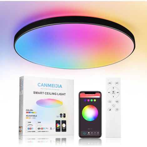 Plafonnier LED Connecté Bluetooth 24W - 1 Unité - ABS/PC - Dimmable RGB - Salon Chambre Salle de Bain - Ø32CM (1/5)