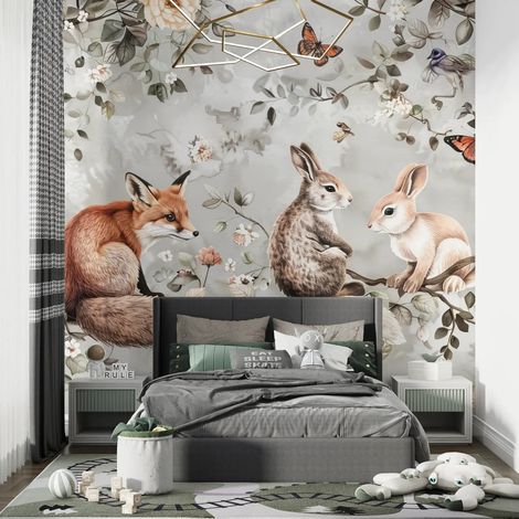 Papier peint animaux renards et lapins 1 - 400 x 260 cm (1/2)