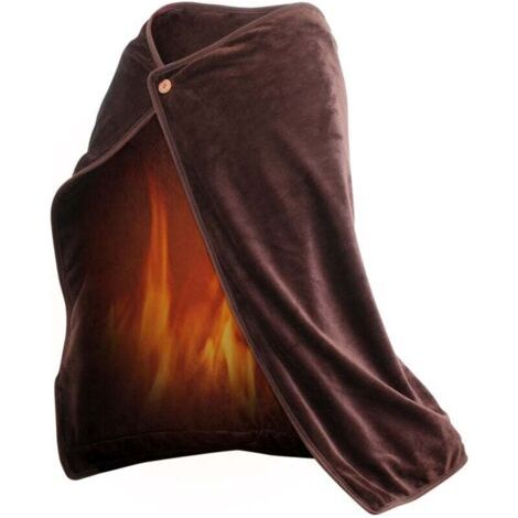 Couverture chauffante, châle chauffant, couverture lavable et portable pour le camping, le bureau et la maison brun