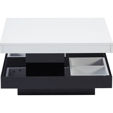 Tavolino da salotto girevole in truciolare 70 x 70 x 36 cm, bianco e nero (1/5)