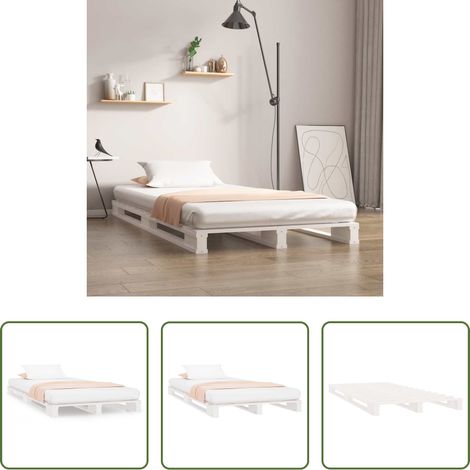 Lit de palette - Lit de palette blanc 100x200 cm bois de pin massif (1/5)