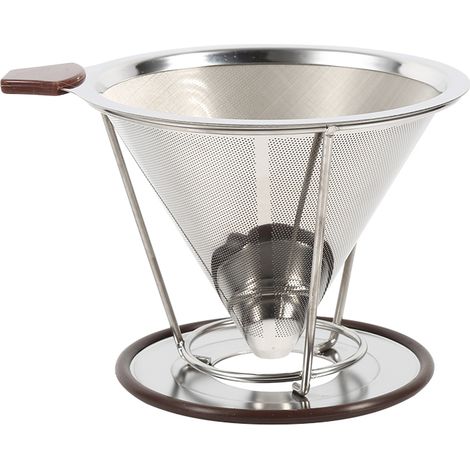 1 filtre à café conique en acier inoxydable 304, double couche, porte-filtre à infusion, 1 pièce (1/5)