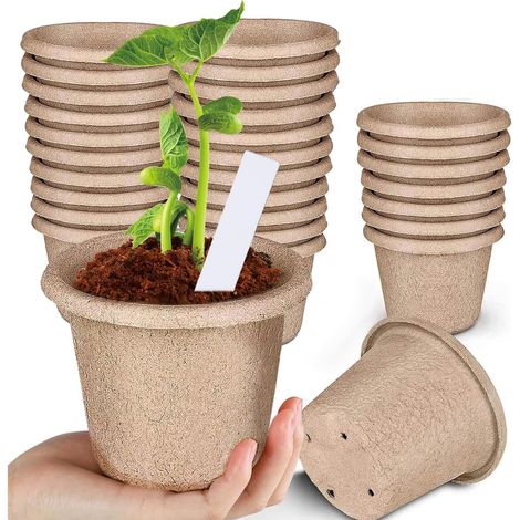 30 Pièces Godet Semis, 11CM Pot Semis en Fibre de Papier avec 20 étiquette, Godets de Repiquage en Plastique pour Plantes, pour Jardin, Potager, Serre (1/4)