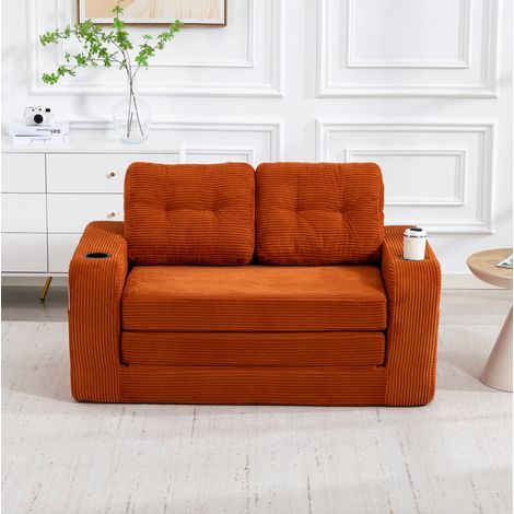 Sofá modular de 2 plazas 136x80x82.5 cm naranja en pana con portavasos y bolsillos laterales (1/5)