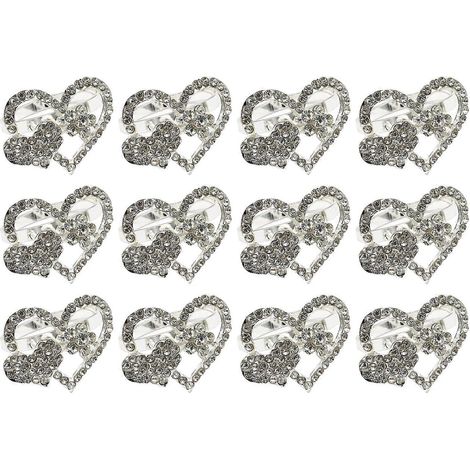 Set mit 12 herzförmigen Serviettenringhaltern mit Strasssteinen, ideal für Tischdekorationen bei Hochzeiten und zum Valentinstag