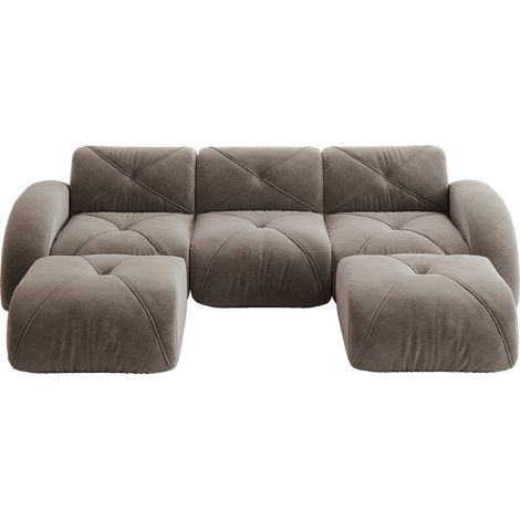 ELVMI Divano modulare a U 3 posti con pouf, senza struttura, seduta in schiuma 32D, in Chenille, Tortora (1/5)