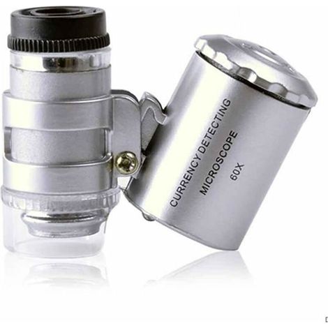 Lente d'ingrandimento illuminata 60X Lente d'ingrandimento portatile Mini microscopio portatile Lente d'ingrandimento UV Rilevatore di valuta Lente d'ingrandimento per gioielliere con luce a LED