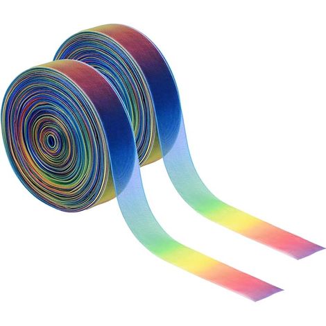 2 Pièces Rubans Cadeaux Arc-en-Ciel de 1 Pouce X 50 Yards pour Emballage Cadeau, Couleurs Arc-en-Ciel Nacrées et Transparentes, 25.4 cm (1/4)