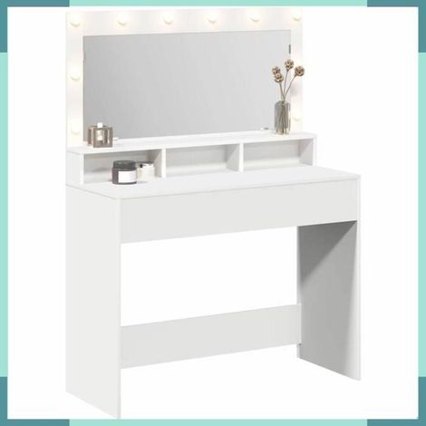 Table de toilette - 865100 - Blanc - Bois d'ingénierie - Rangement, éclairage USB (1/5)