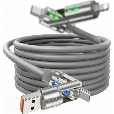 Câble USB-C 4-en-1, Câble de Charge 4 en 1, Chubby USB A/C avec lumière,2M (1/5)