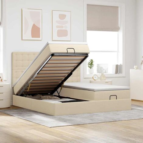 Ottoman-Bett mit Matratzen Creme 180x200 cm Stoff