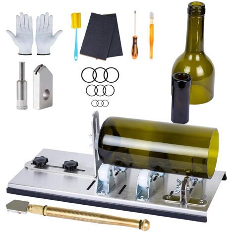 Coupe bouteille en verre , Kit de coupe pour bouteille en verre réglable Outil , Ensemble De Machine De Découpe En Acier Inoxydable Pour Vin Bière Alcool Whisky Alcool Champagne Bouteilles Rondes De S
