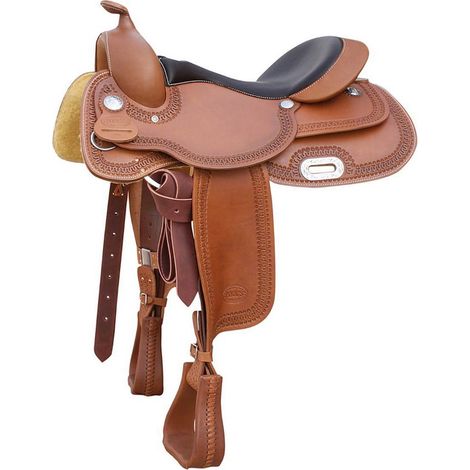 17", Cognac: Selle Big Skirt Reining en cuir graissé, traitement de l'impression en bordure et siège en cuir