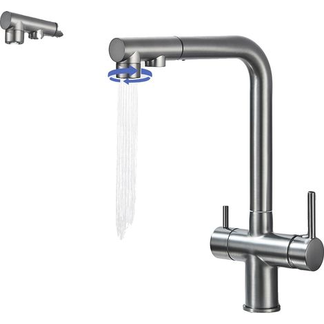 Robinet de cuisine, double poignée, eau chaude et froide, Gris Pistolet (1/2)