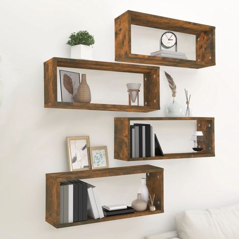 Estantes cúbicos de pared 4 uds madera roble ahumado 60x15x23cm vidaXL