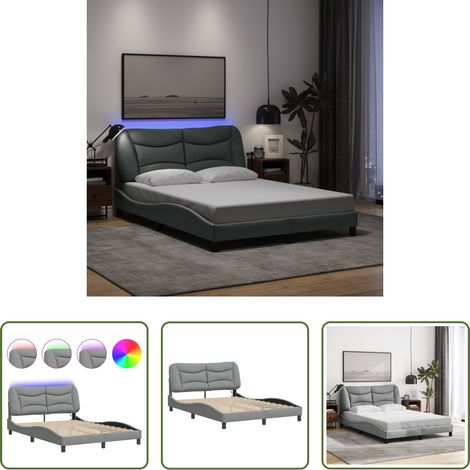 LED-Leuchten - Bettgestell mit LED ohne Matratze "Hvar" Hellgrau 140x190 cm Stoff (1/5)