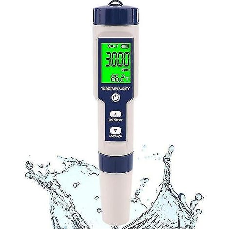 Testeur de salinité pour piscine, salinomètre numérique, testeur de salinité pour eau salée 5 en 1 haute précision (1/5)