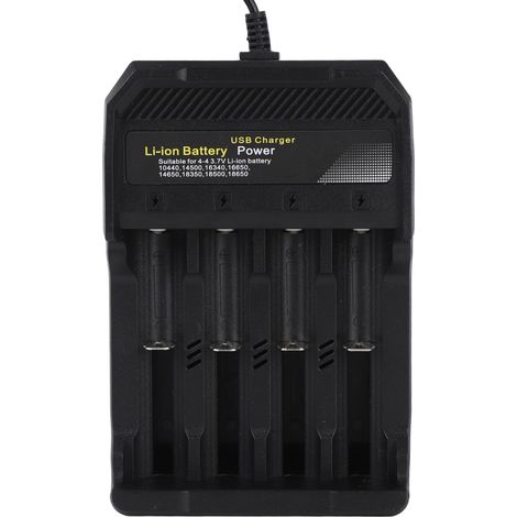 18650 Akkuladegerät: Universelles intelligentes Ladegerät mit 4 Steckplätzen für Lithium-Ionen-Akkus der Typen 10440, 14500, 16340, 16650, 18350, 18500 und 18650. (1/5)