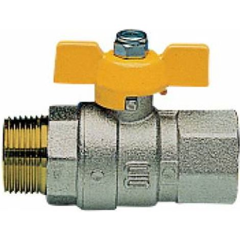 Valvola arresto con leva a farfalla per gas 3/4" maschio/femmina passaggio totale enolgas