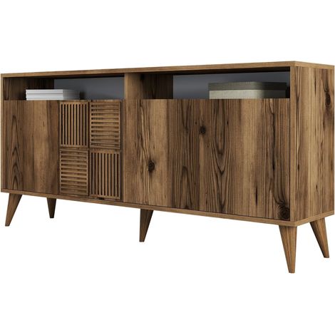 Credenza Thuile, Madia 2 Ripiani, 4 Ante, 6 Vani, 160x35x78h cm Marrone Noce