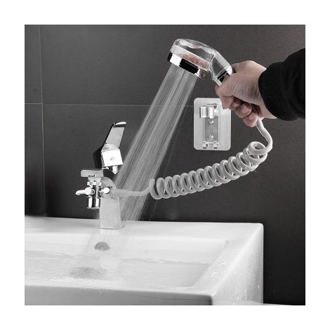 Handbrause für Badewanne oder Wasserhahn, mit flexiblem Schlauch und Sprühdüse, 3 Strahlarten zum Haarewaschen, für Bad und Wäsche. – AquaForge