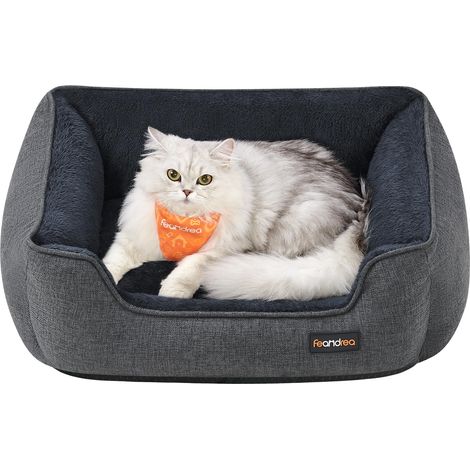 Panier pour Chiens, Lit pour Animaux, Canapé, en Tissu Façon Lin, Bords Rehaussés, Antiglisse, Housse Amovible Lavable, Taille S pour Chiens Miniatures, 60 x 50 x 21 cm, Gris Foncé PGW009G01 (1/5)