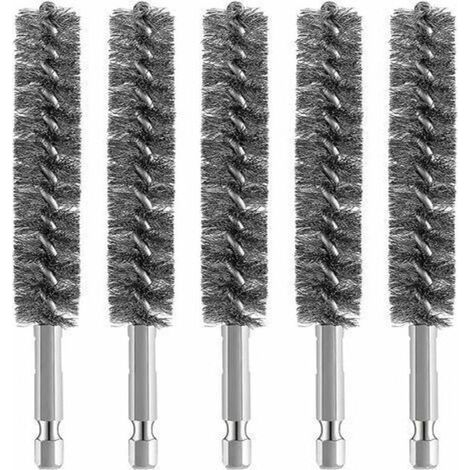 FENOPLASTICALot de 5 brosses métalliques pour perceuse – Acier inoxydable – Tige hexagonale – Nettoyage métal et pierre – Applications automobiles et usinage (1/5)